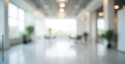 Fototapeta Naklejka Na Ścianę i Meble -  Blurred empty open space office. Abstract light bokeh at office interior background for design.