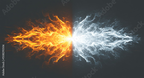 Fiery Inferno Meets Glacial Frost Abstract Fire and Ice Collision