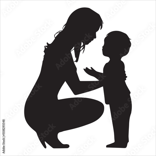 Mom and child black silhouette,Silhouette of a woman with her child vector silhouette