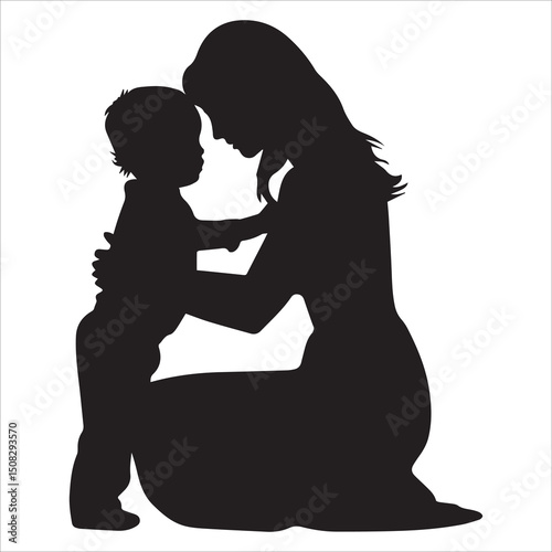 Mom and child black silhouette,Silhouette of a woman with her child vector silhouette
