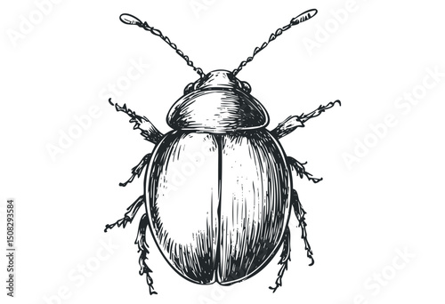 Detailed illustration of a beetle with intricate linework. Vector retro hand drawn illustration