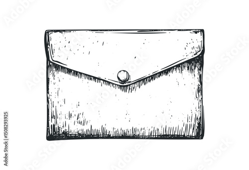 Hand-drawn vintage envelope with button closure sketch art. Vector retro hand drawn illustration