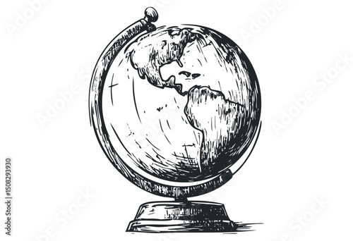 Vintage hand-drawn globe sketch depicting continents and earth. Vector retro hand drawn illustration