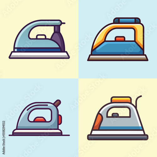 Iron Flat Illustration Simple Household Appliance Vector in Flat Style