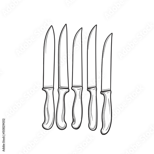Minimal line art of kitchen knives on magnetic strip, modern design