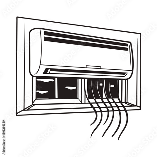Air conditioner silhouette on white background