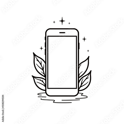 Minimalist meditation app interface on phone with natural elements, clarity