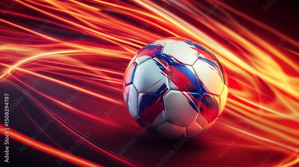 Obraz premium Soccer ball with dynamic fire-like streaks.