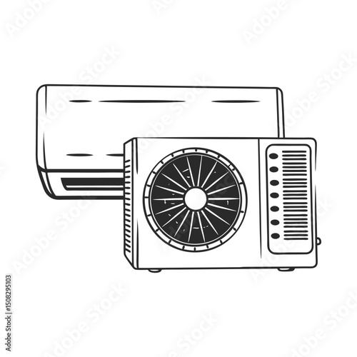 Air conditioner unit outline silhouette on white background