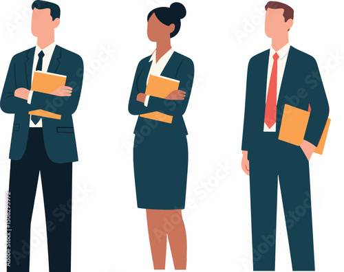Professional Business Team Standing with Documents – Corporate Office Attire Illustration