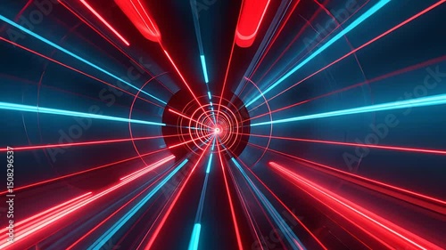 Wallpaper Mural Dynamic neon tunnel with glowing red and blue light streaks in futuristic digital vortex motion effect on dark background Torontodigital.ca