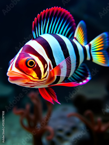 Glowing zebra soma scopas fish with dark lights picture