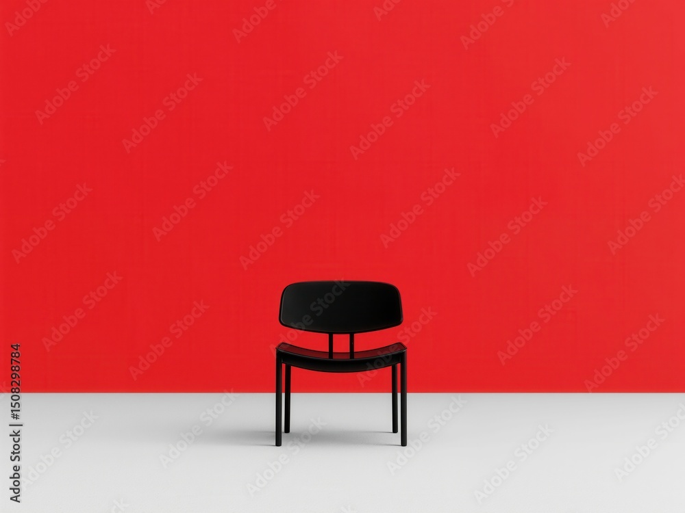 Obraz premium A black chair is sitting in front of a red wall