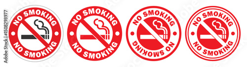 No smoking circle stamp icon sign set. Cigar, tobacco prohibition logo symbol collection. Prohibited, ban, forbidden. Vector illustration image. Isolated on white background.