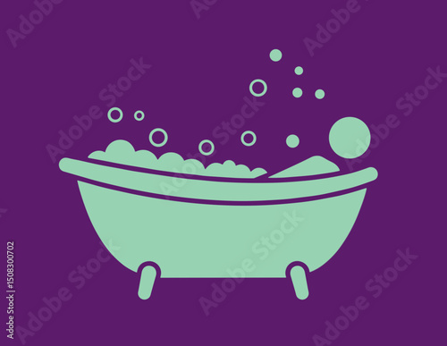 Bathtub with bubbles against a purple background for spa salon  