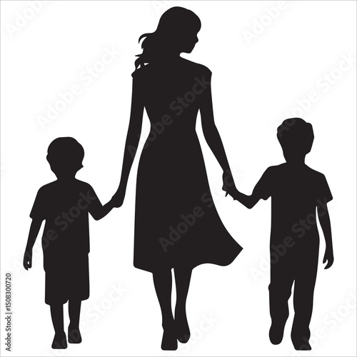 Mom and child black silhouette,Mother and child  silhouette