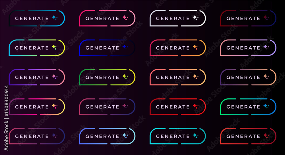 Fototapeta premium Generate AI button. Artificial intelligence and Machine learning technology concept. AI enters by command prompt to generate ideas. Chat with AI. UI UX design, Vector illustration.