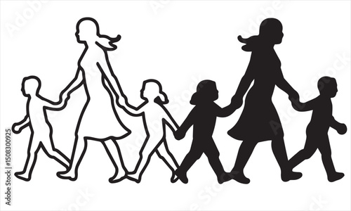 Mom and child black silhouette,Mother and child  silhouette