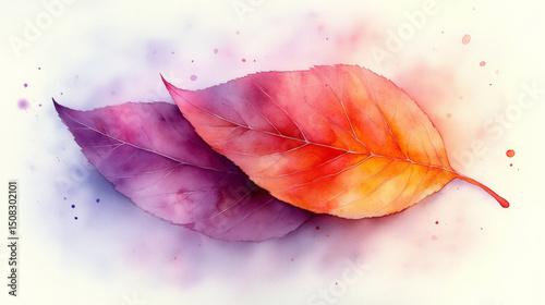 The image shows two sheets of paper, done in watercolor. One is bright orange, the other is a rich purple hue..