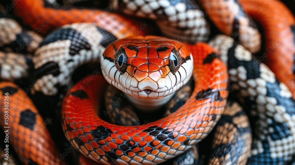 Obraz premium Close-up of a Corn Snake Among Others, Vivid Scales and Patterns