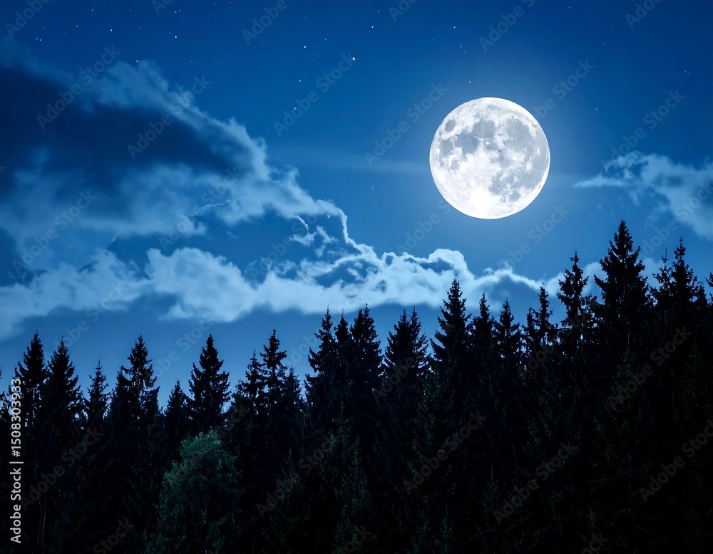 Fototapeta premium Night forest with a full moon