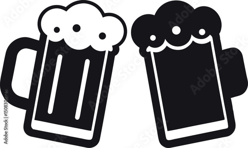 Two beer mugs clinking together vector illustration for celebration or brewery design