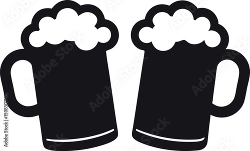 Two Beer Mugs Clinking Together Vector Illustration for Celebrations and Drink Designs