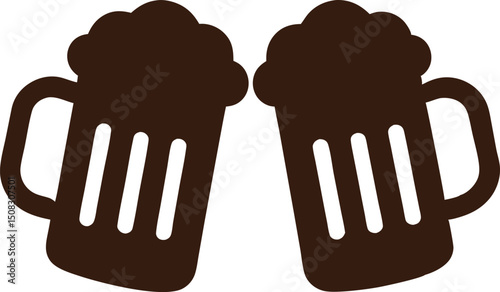 Two Beer Mugs Clinking Together Vector Illustration for Celebrations and Social Gatherings