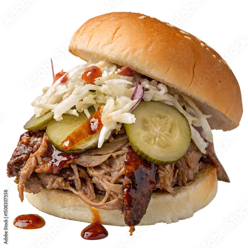 Pulled Pork Sandwich Isolated on Transparent Background