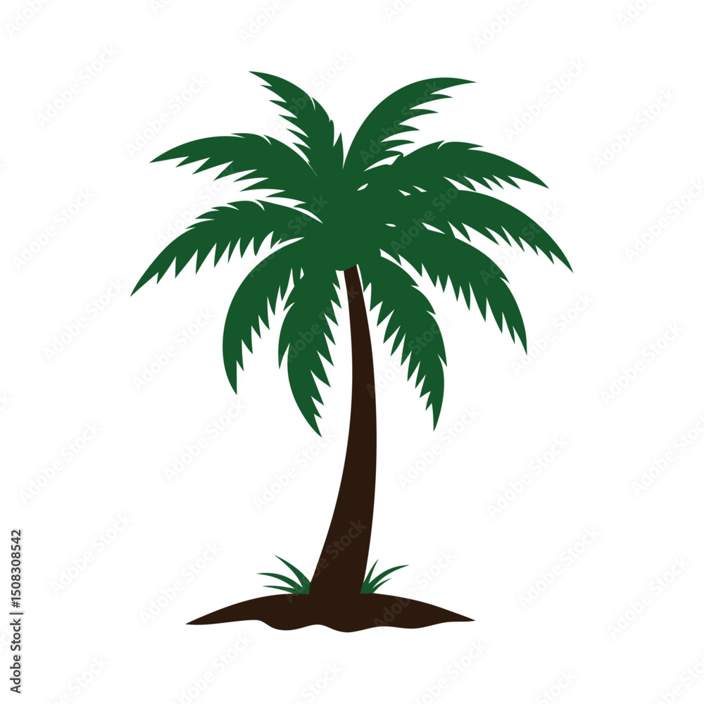 Obraz premium Tropical palm tree silhouette vector illustration isolated on white, perfect for summer beach nature and travel designs