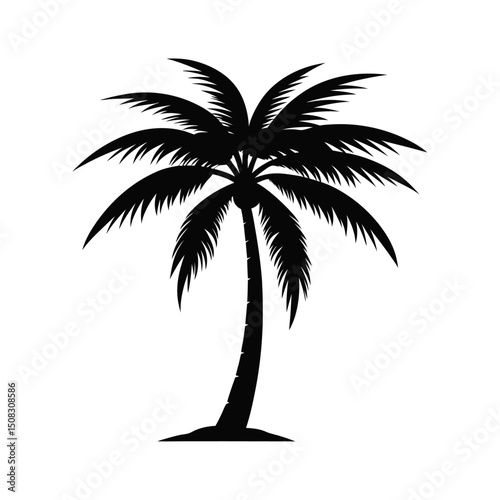 Tropical summer beach vacation with a silhouette of palm trees and the sun setting over the ocean