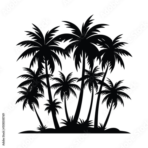 Tropical beach silhouette of a palm tree with a vibrant summer sky