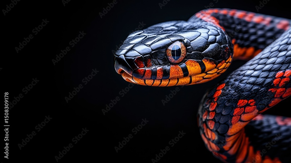 Fototapeta premium Close-Up of a Striking Black and Red Coral Snake