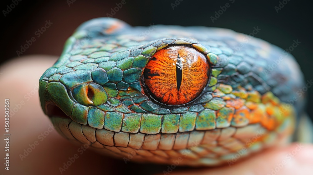 Fototapeta premium Close-up of a Vividly Colored Snake's Head and Eye