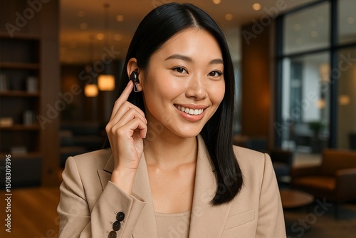 Confident Model Demonstrating High-End Wireless Earbuds