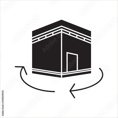 Kaaba icon. Arabic Islamic Mecca or Kaaba, holy place for worship, Allah vector sign. Saudi Arabia stone building or Mecca landmark symbol. Arabic Mecca hajj sign. Kaaba mosque icon for hajj. on white