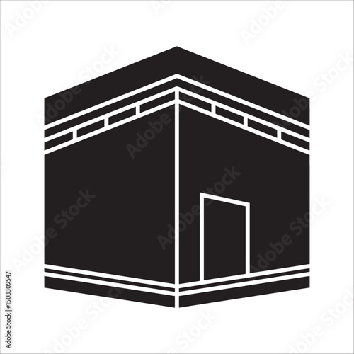 Kaaba icon. Arabic Islamic Mecca or Kaaba, holy place for worship, Allah vector sign. Saudi Arabia stone building or Mecca landmark symbol. Arabic Mecca hajj sign. Kaaba mosque icon for hajj. on white