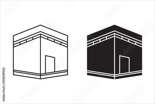 Kaaba icon. Arabic Islamic Mecca or Kaaba, holy place for worship, Allah vector sign. Saudi Arabia stone building or Mecca landmark symbol. Arabic Mecca hajj sign. Kaaba mosque icon for hajj. on white