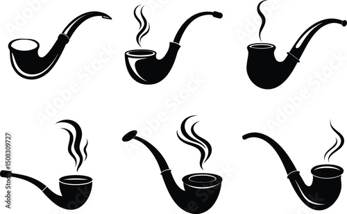 Vintage Smoking Pipe Silhouette Collection, Vector Tobacco Pipe Illustration