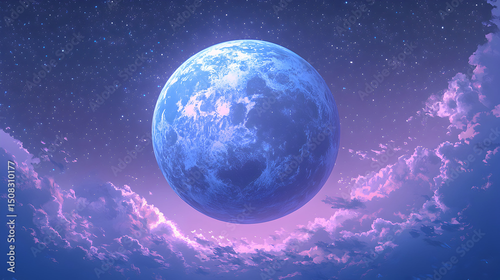 Obraz premium Ethereal planet amidst celestial clouds and stars