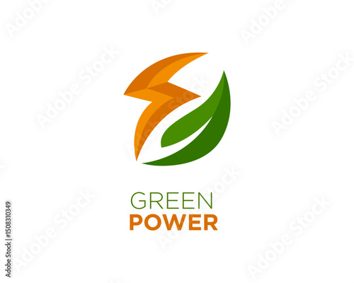 green leaf power energy sustainable renewable logo icon symbol design template illustration inspiration
