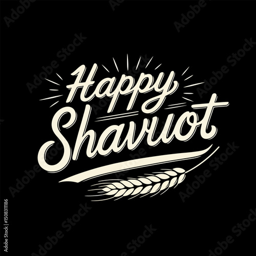 Glowing green laurel wreath happy shavuot on dark background for classy celebration template