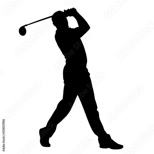 Silhouette of Golfer in Follow-Through with Powerful Swing