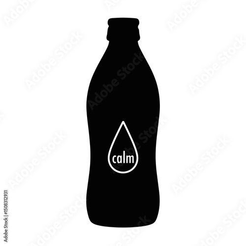 Silhouette of Drink Bottle with “Calm” Logo, Black and White Branding