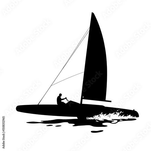 Silhouette of Electric Trimaran at Speed on Open Water