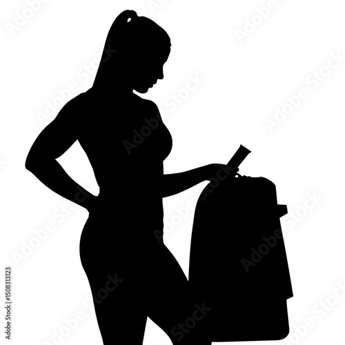 Silhouette of Person with Snack Bar and Gym Bag, Active Fitness Theme