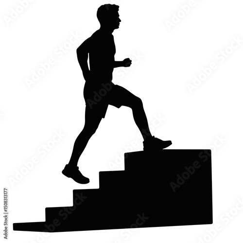 Silhouette of Person Climbing Single Step for Cardio Fitness Training