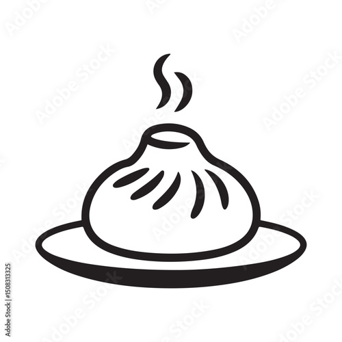 Dumpling, potsticker or jiaozi line art vector icon for food apps and websites. Vector black silhouette. with white background