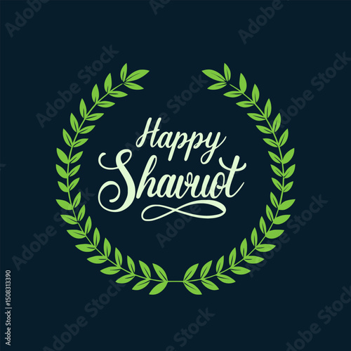 White on black vector happy shavuot lettering with textured script and grain sketch elements