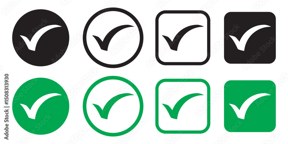 Green check mark icon set, Brush stroke approved symbols in green color, checkmark sign vector illustration, hand drawn tick sign collection, Correct vote choice isolated symbol Green check mark icon set, Brush stroke approved symbols in green color, checkmark sign vector illustration, hand drawn tick sign collection, Correct vote choice isolated symbol